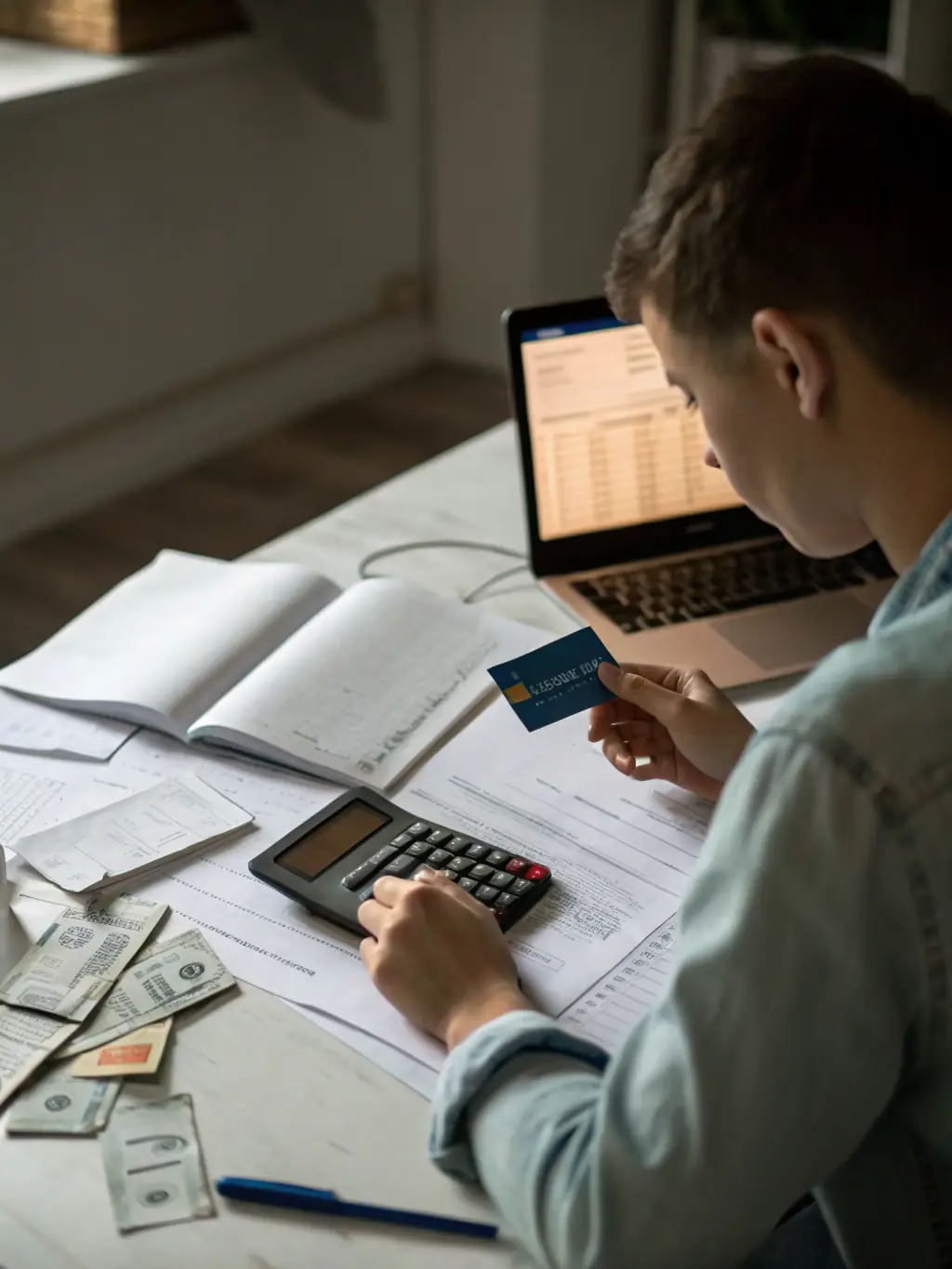 A person paying bills online with a sense of control and security, representing the benefits of financial literacy.