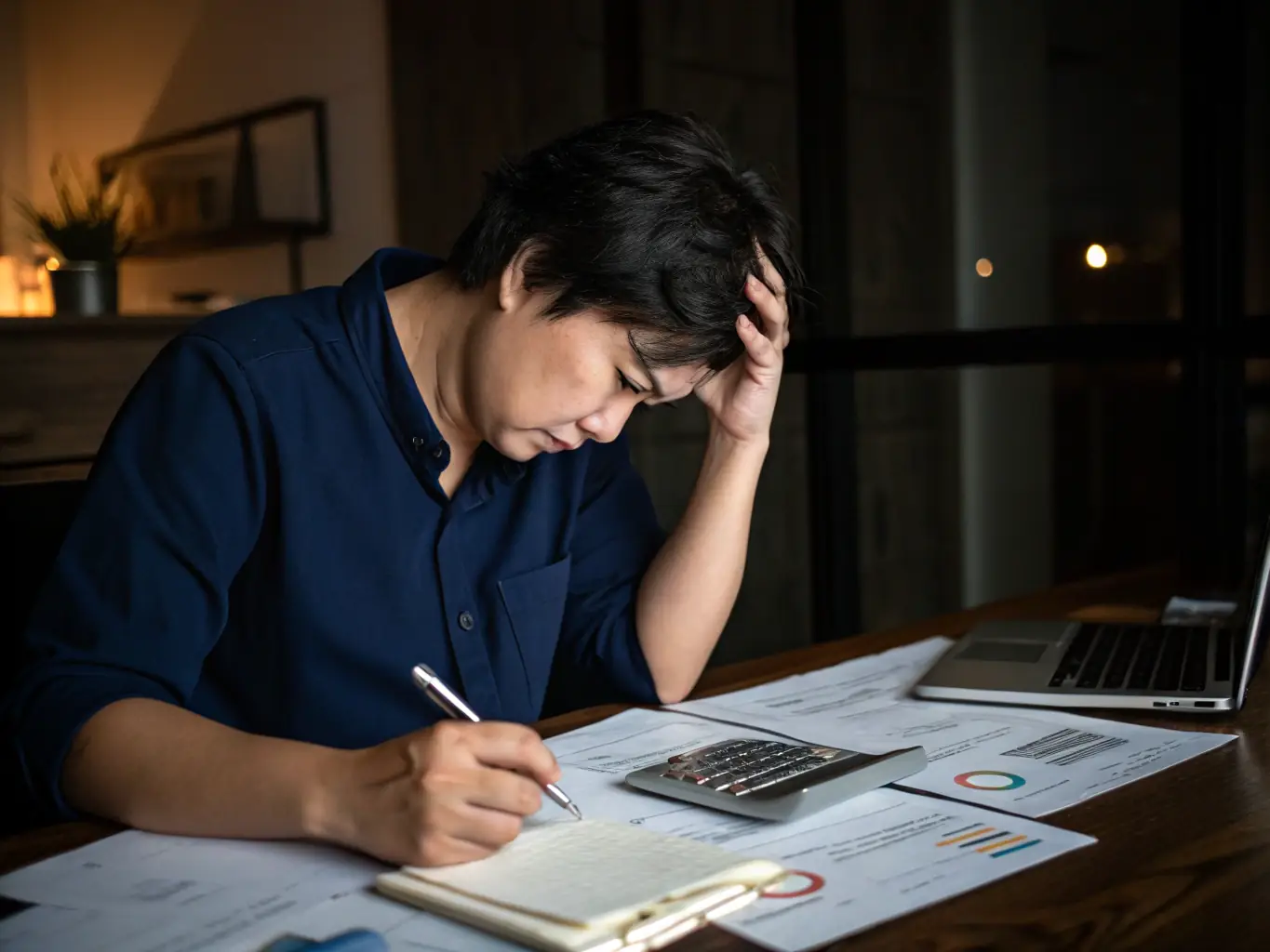 A person happily managing their budget on a laptop, with charts and graphs illustrating financial growth in the background, symbolizing the benefits of the Financial Planning Course.